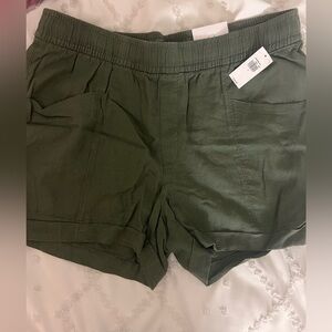 Old Navy Women Shorts NWT Large Olive Linen Blend Pockets Drawstring High Rise